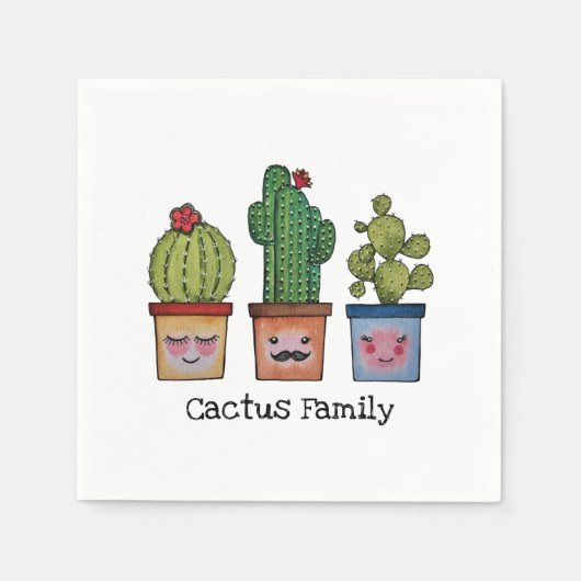 Serviette En Papier Cute Famille Cactus En Aquarelle (Devant)