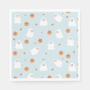 Serviette En Papier Cute Fantôme et Citrouille Motif d'Halloween bleu