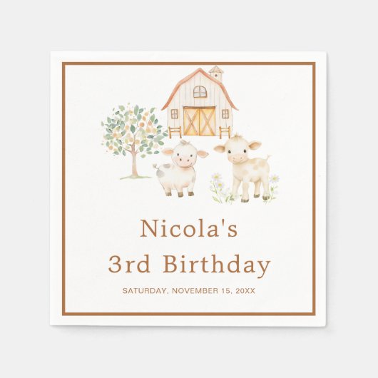 Serviette En Papier Cute Farm Barn Cows Birthday (Devant)
