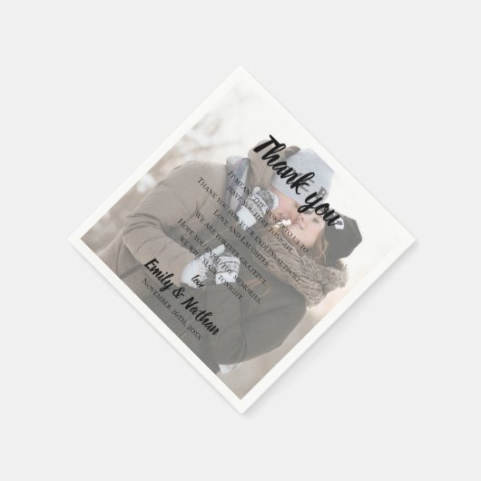 Serviette En Papier Cute Faux Vellum Photo Mariage Merci Message (Coin)