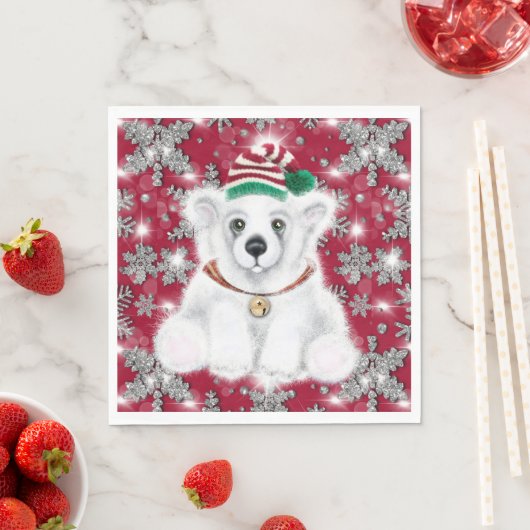 Serviette En Papier Cute festive holiday Polar bear glitter snowflakes (En situation)