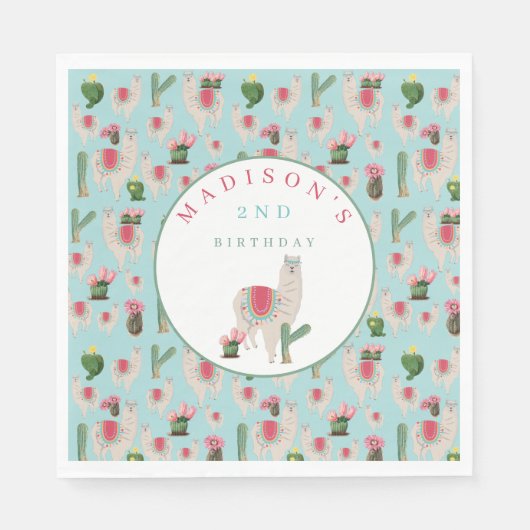 Serviette En Papier Cute Fiesta Llama & Cactus Anniversaire de enfant (Devant)