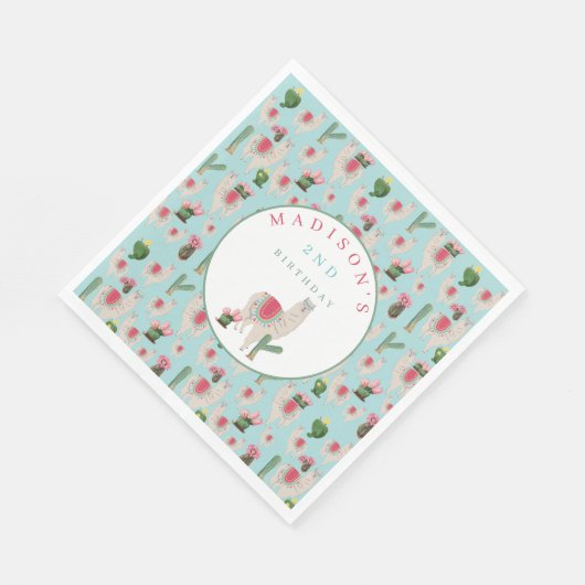 Serviette En Papier Cute Fiesta Llama & Cactus Anniversaire de enfant (Coin)