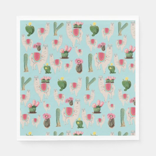 Serviette En Papier Cute Fiesta Llama & Cactus Motif (Devant)