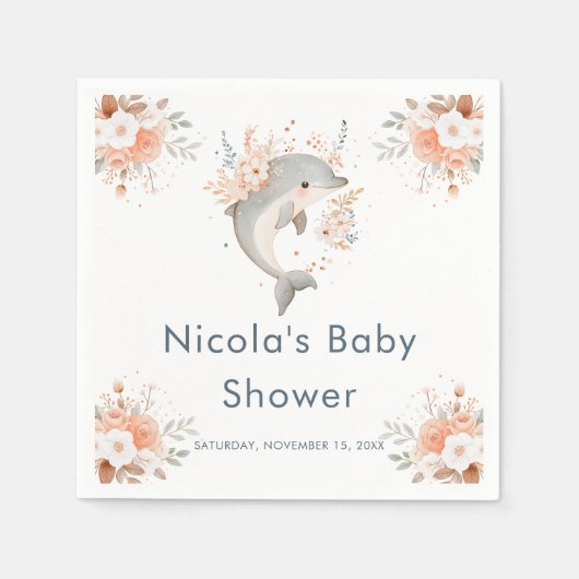 Serviette En Papier Cute Floral Dolphin  Baby Shower (Devant)