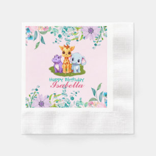 Serviette En Papier Cute Floral Hippo safari jungle Animaux Anniversai