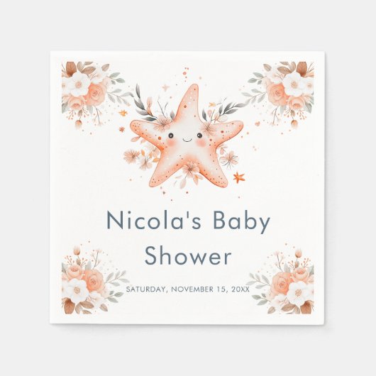 Serviette En Papier Cute Floral Starfish Baby Shower (Devant)