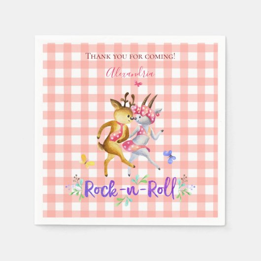 Serviette En Papier Cute Forest Deer Rock-n-Roll 1er Anniversaire rose (Devant)