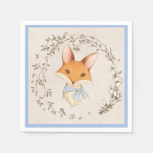 Serviette En Papier Cute Fox Blue Floral Boy (Devant)