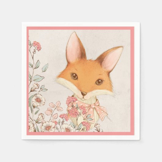 Serviette En Papier Cute Fox Rose Floral Girl (Devant)