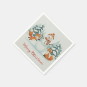 Serviette En Papier Cute Foxes and Snowman Merry Christmas (Coin)