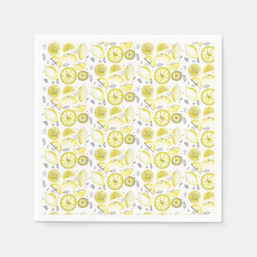 Serviette En Papier Cute Fraîche Citrus Citron D'Été Doodle Jaune (Devant)
