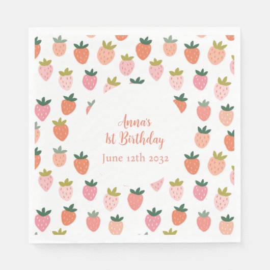 Serviette En Papier Cute fraise Anniversaire serviettes (Devant)