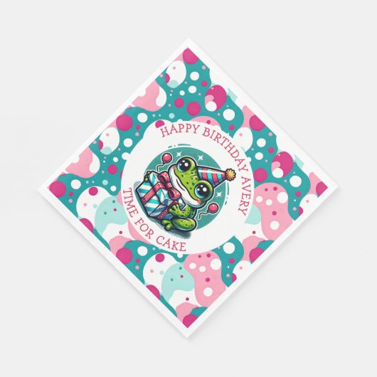 Serviette En Papier Cute Frog Theme Girl'anniversaire personnalisé (Coin)