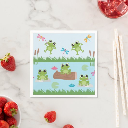 Serviette En Papier Cute Frogs in Pond (En situation)