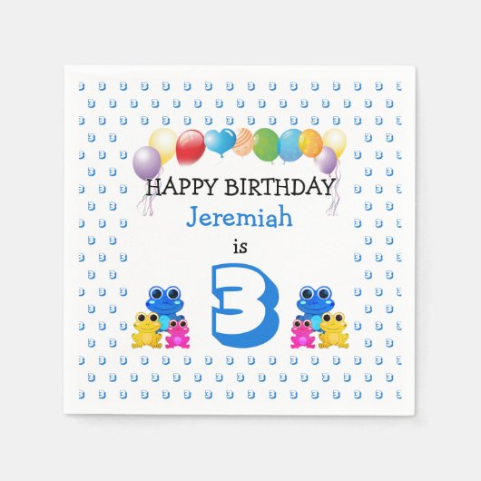 Serviette En Papier Cute Frogs Personnalisable Boys Party (Devant)