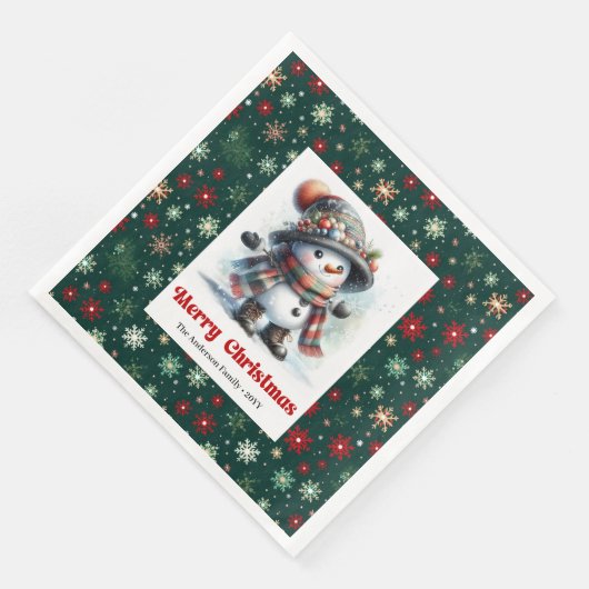 Serviette En Papier Cute funny snowman with snowflakes kids napkins (Coin)