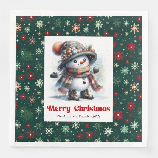 Serviette En Papier Cute funny snowman with snowflakes kids napkins (Devant)