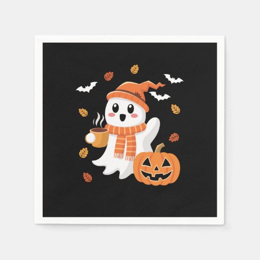 Serviette En Papier Cute Ghost Boire Café de glace Halloween (Devant)
