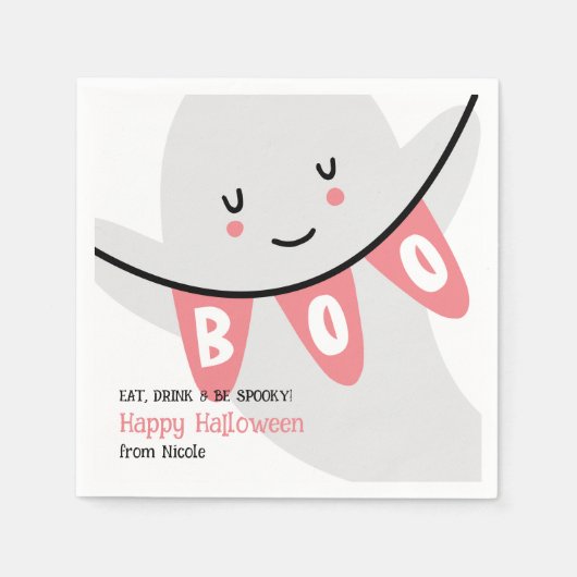 SERVIETTE EN PAPIER CUTE GHOST BOO HALLOWEEN KIDS TRAITER (Devant)