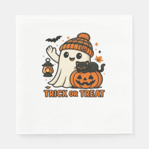 Serviette En Papier Cute Ghost Chat Éffrayant Halloween Kitten Magique