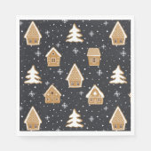 Serviette En Papier Cute Gingerbread Village Fir Trees Bleu Noël (Devant)