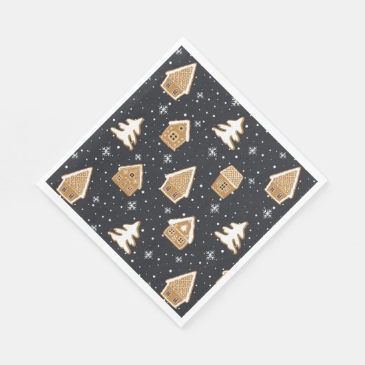 Serviette En Papier Cute Gingerbread Village Fir Trees Bleu Noël (Coin)