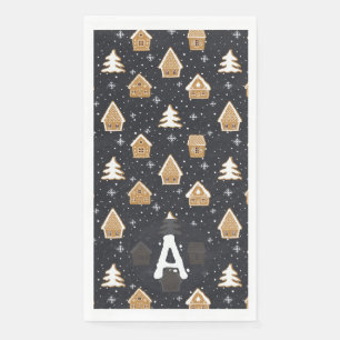 Serviette En Papier Cute Gingerbread Village Fir Trees Bleu Noël