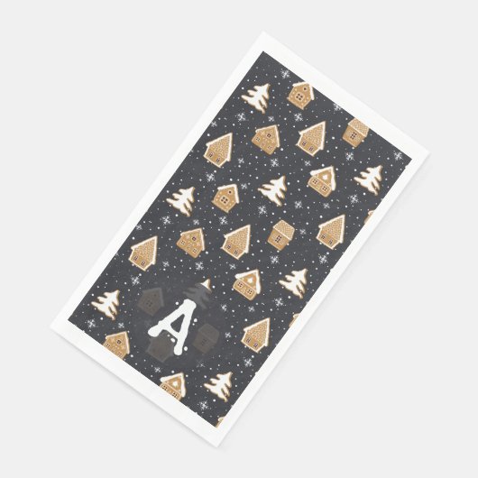 Serviette En Papier Cute Gingerbread Village Fir Trees Bleu Noël (Coin)