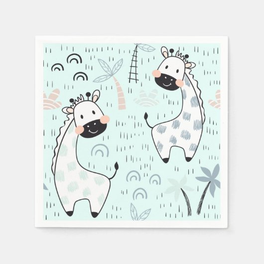 Serviette En Papier Cute Giraffe Baby shower bleu Invitation (Devant)