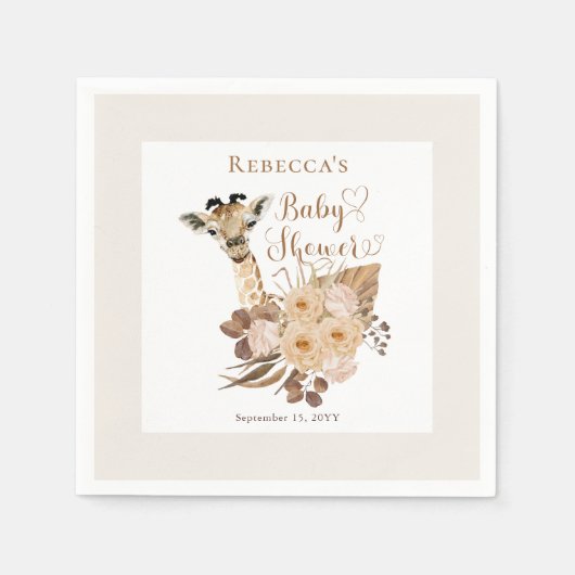 Serviette En Papier Cute Giraffe Boho Grasses séchées Baby shower (Devant)