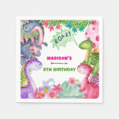Serviette En Papier Cute Girl Dinosaur 4th Birthday Party (Devant)
