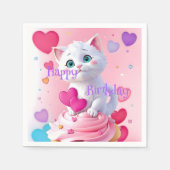 Serviette En Papier Cute Girl Fun White Kitten Cupcake fête d'annivers (Devant)