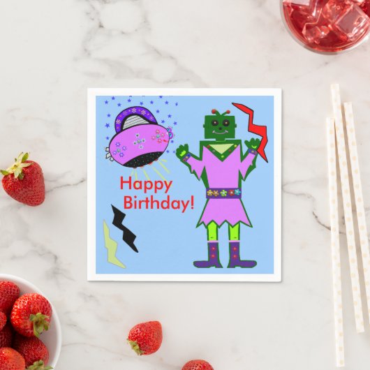 Serviette En Papier Cute Girl Robot rose vaisseau spatial Anniversaire (En situation)