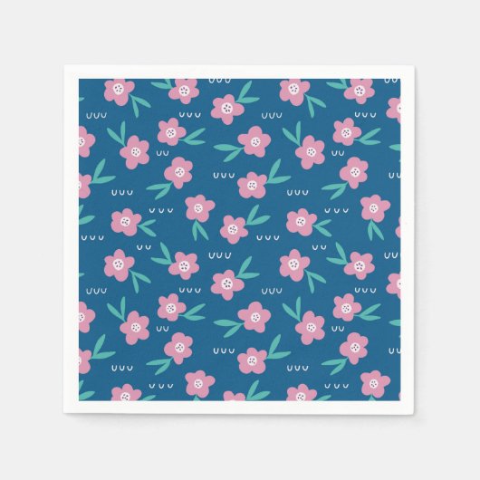 Serviette En Papier Cute Girly Blue & Rose Floral (Devant)