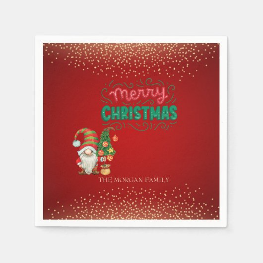 Serviette En Papier Cute Gnome Pine Tree Confetti Rouge Joyeux Noël (Devant)