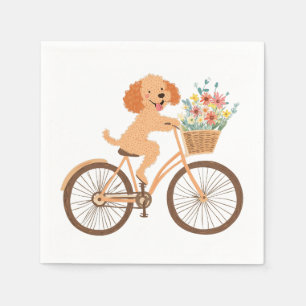 Serviette En Papier Cute Goldendoodle Chien Vélo Fleurs de printemps