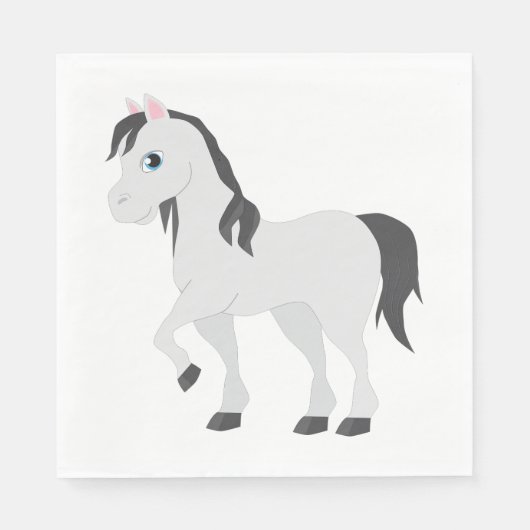 Serviette En Papier Cute Gray Pony Cartoon Whimsical Horse (Devant)