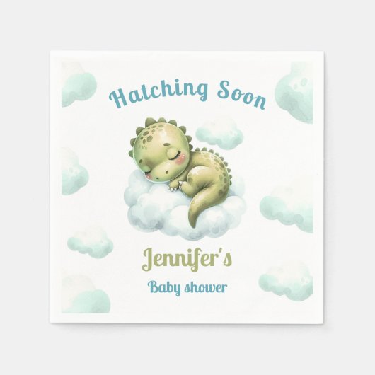 Serviette En Papier Cute Green Blue Dinosaur Baby shower moderne Garço (Devant)