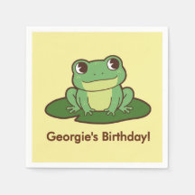 Cute Green Frog Birthday Party Paper Napkin