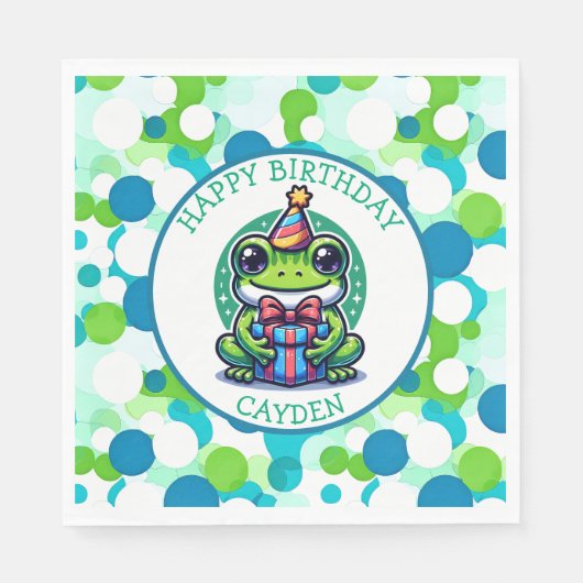 Serviette En Papier Cute Grenouille à thème Garçon d'anniversaire (Devant)