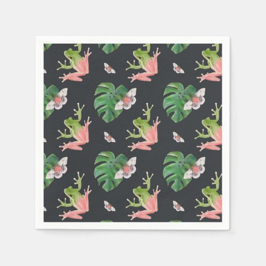 Serviette En Papier Cute grenouille tropicale et Motif papillon (Devant)