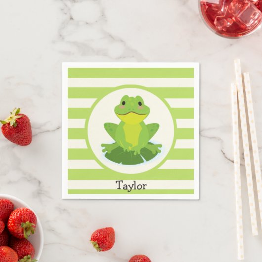 Serviette En Papier Cute Grenouille verte sur Motif rayé (En situation)