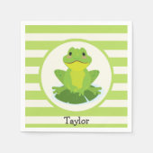 Serviette En Papier Cute Grenouille verte sur Motif rayé (Devant)