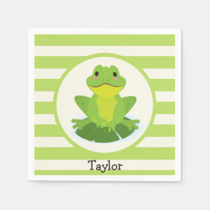 Serviette En Papier Cute Grenouille verte sur Motif rayé