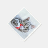 Serviette En Papier Cute Grey Tabby Chat Noël Casquette Noël Noël Noël (Coin)
