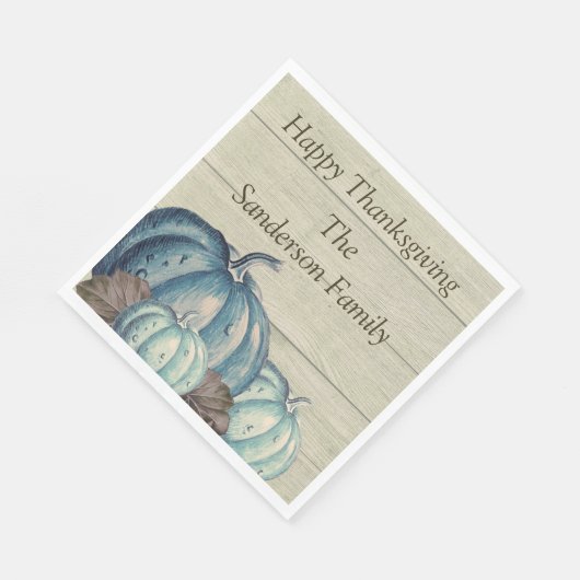 Serviette En Papier Cute Gris Bois Automne Bleu Citrouille Napkins (Coin)