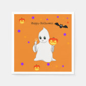 Serviette En Papier Cute Halloween Baby Ghost & Citrouilles sur Orange (Devant)