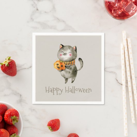 Serviette En Papier Cute Halloween Chat avec Citrouille | Serviette de (En situation)