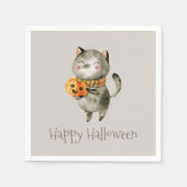 Serviette En Papier Cute Halloween Chat avec Citrouille | Serviette de (Devant)